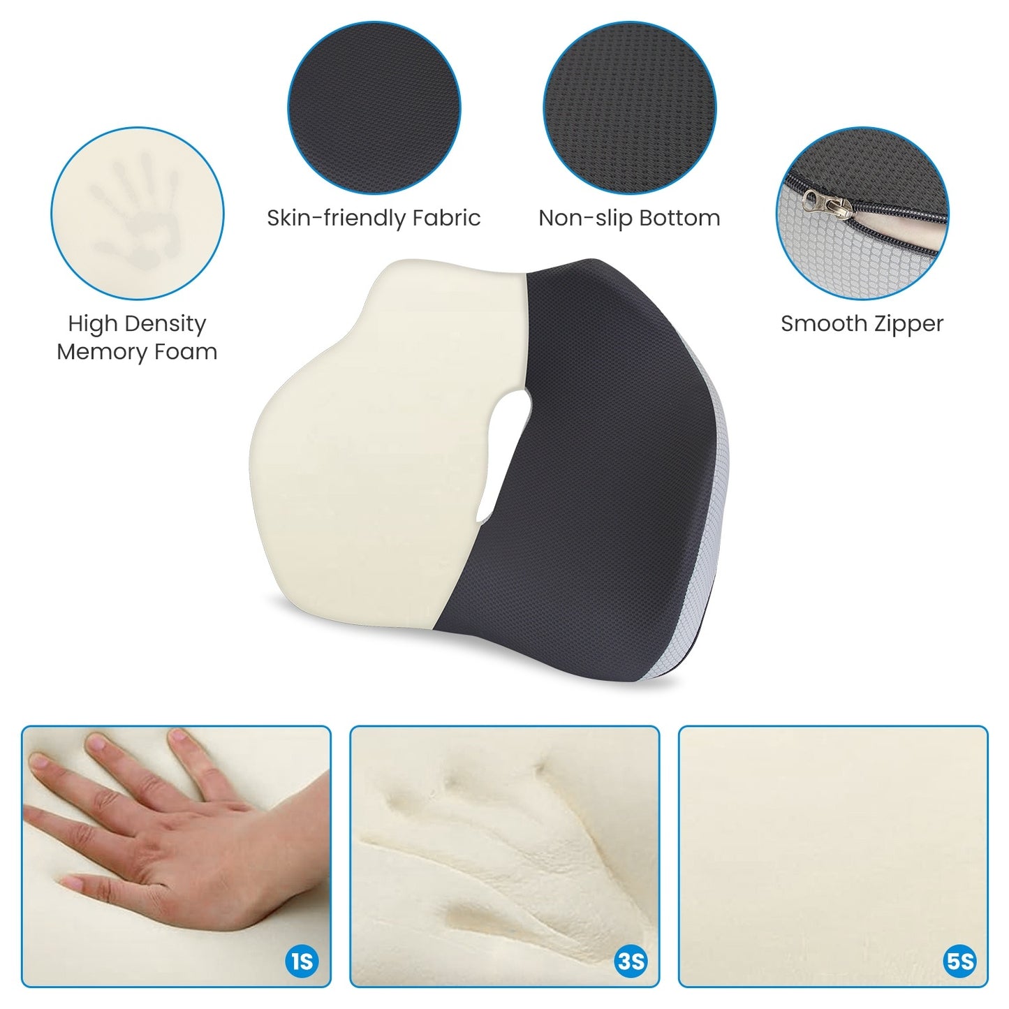Memory Foam Seat Cushion – Sciatica & Pain Relief, Washable Cover