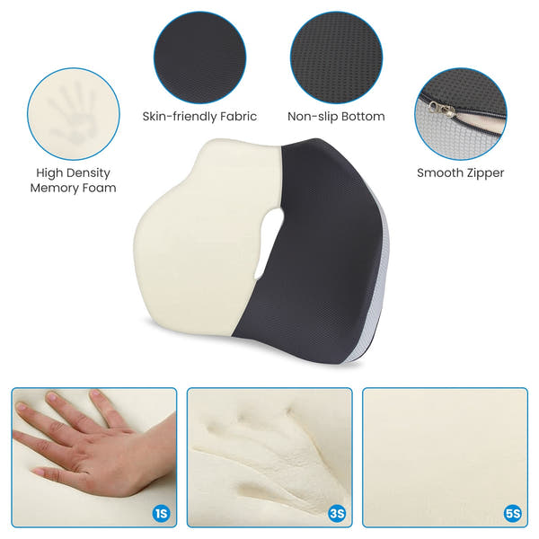 Memory Foam Seat Cushion – Sciatica & Pain Relief, Washable Cover