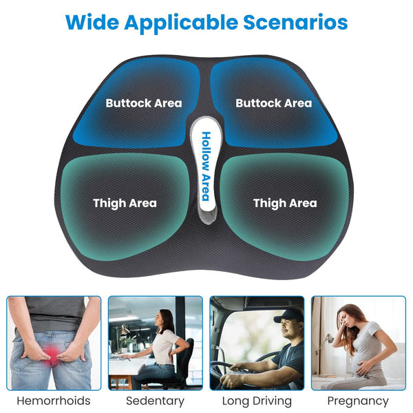 Memory Foam Seat Cushion – Sciatica & Pain Relief, Washable Cover
