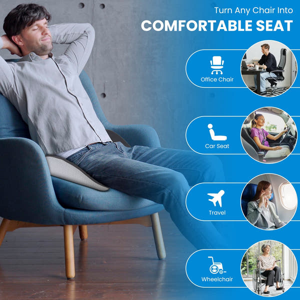 Memory Foam Seat Cushion – Sciatica & Pain Relief, Washable Cover